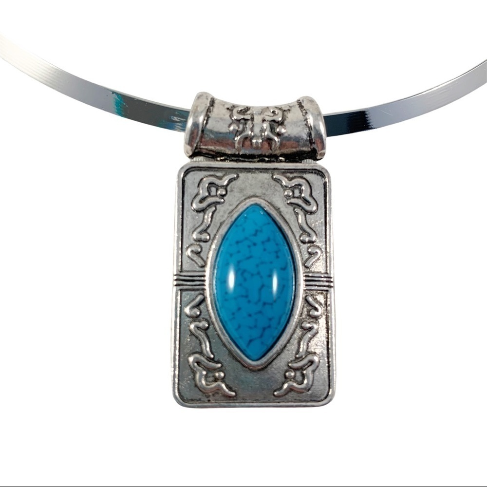Silver Plated/ Turquoise Pendant Set - Picture 2 of 8